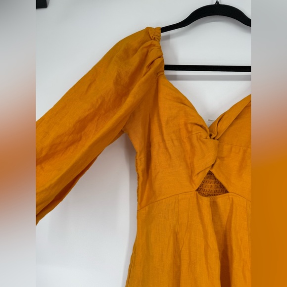 LOFT Beach Linen Mustard Cutout Mini Pocket Dress Size S - Picture 3 of 9
